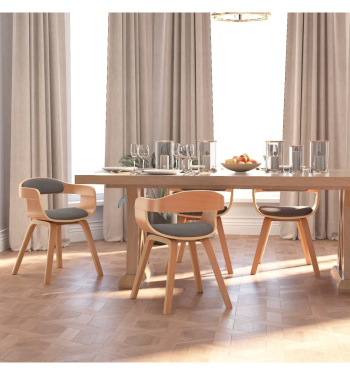 Chaises à manger lot de 4 gris clair bois courbé et tissu | Mobilier & Déco