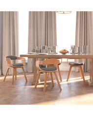 Chaises à manger lot de 4 gris clair bois courbé et tissu | Mobilier & Déco