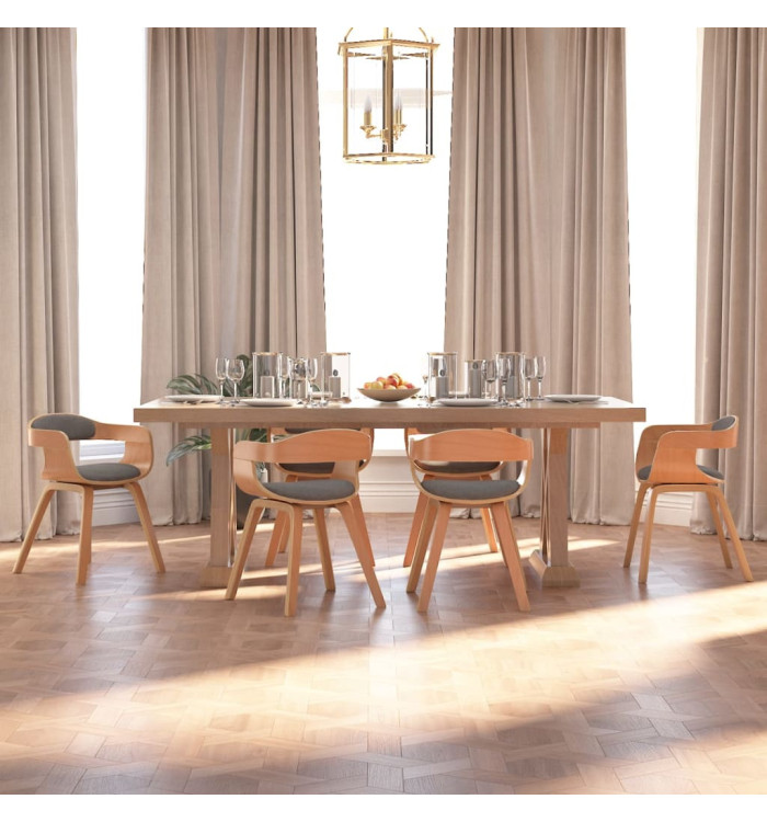 Chaise à manger lot de 6 gris clair bois courbé et tissu | Mobilier & Déco