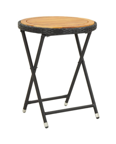 Table à thé Noir 60 cm Résine tressée et bois d'acacia solide | Mobilier & Déco