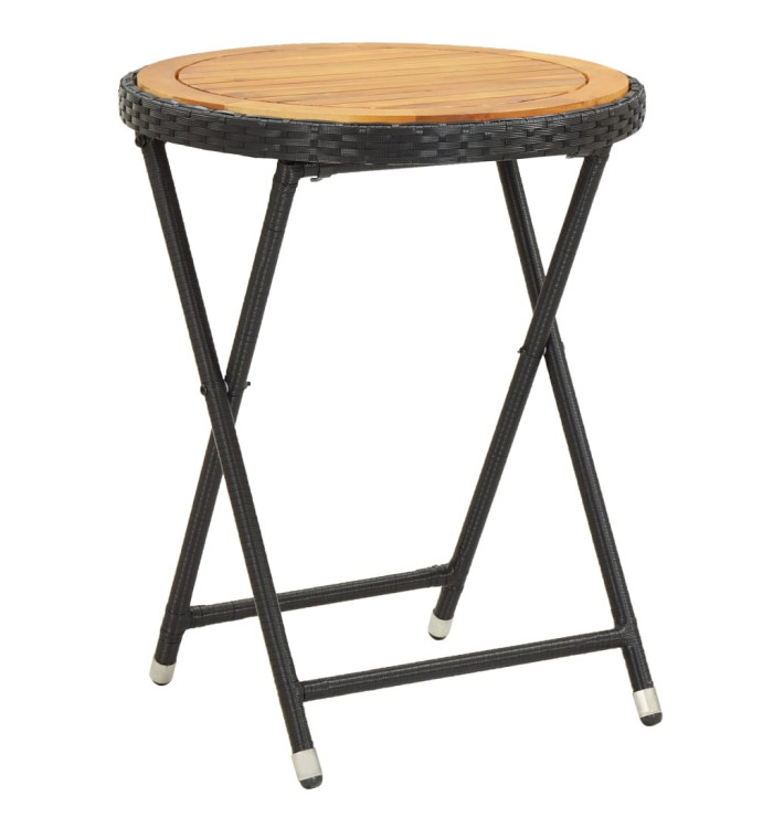 Table à thé Noir 60 cm Résine tressée et bois d'acacia solide | Mobilier & Déco