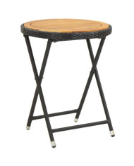 Table à thé Noir 60 cm Résine tressée et bois d'acacia solide | Mobilier & Déco