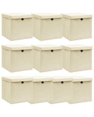 Boîtes de rangement à couvercles 10 pcs Crème 32x32x32 cm Tissu | Mobilier & Déco