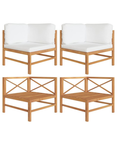 Canapés d'angle 2 pcs avec coussins crème Bois de teck solide | Mobilier & Déco