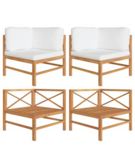 Canapés d'angle 2 pcs avec coussins crème Bois de teck solide | Mobilier & Déco
