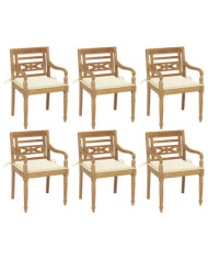 Chaises Batavia avec coussins lot de 6 Bois de teck solide | Mobilier & Déco