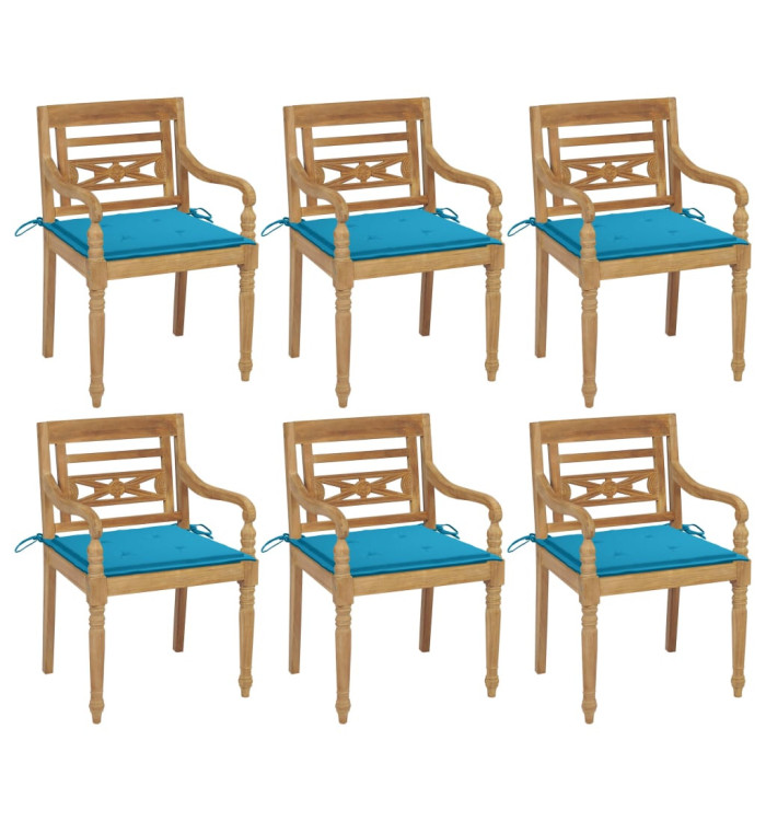 Chaises Batavia avec coussins lot de 6 Bois de teck solide | Mobilier & Déco