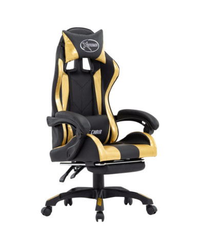 Fauteuil de jeux vidéo avec repose-pied Doré et noir Similicuir | Mobilier & Déco