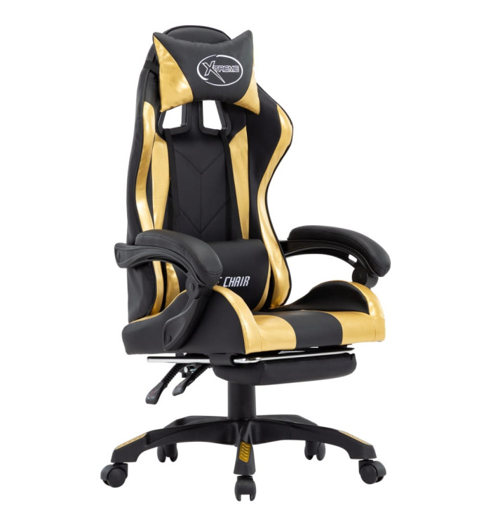 Fauteuil de jeux vidéo avec repose-pied Doré et noir Similicuir | Mobilier & Déco