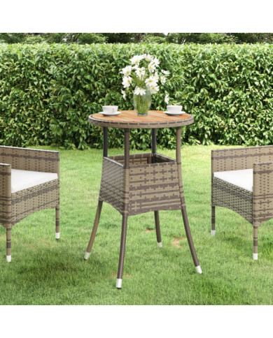 Table de jardin Ø60x75 cm Acacia et résine tressée Gris | Mobilier & Déco