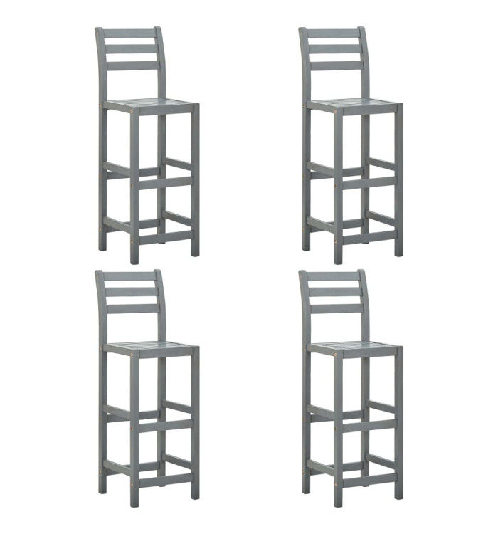 Tabourets de bar lot de 4 gris bois d'acacia massif | Mobilier & Déco
