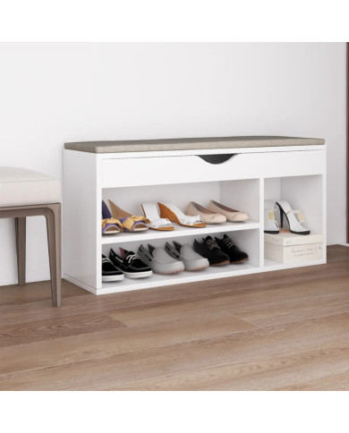 Banc à chaussures coussin Blanc 104x30x49 cm Bois d'ingénierie | Mobilier & Déco