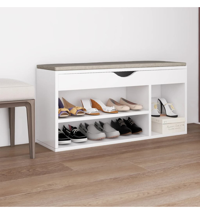 Banc à chaussures coussin Blanc 104x30x49 cm Bois d'ingénierie | Mobilier & Déco