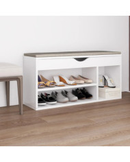 Banc à chaussures coussin Blanc 104x30x49 cm Bois d'ingénierie | Mobilier & Déco