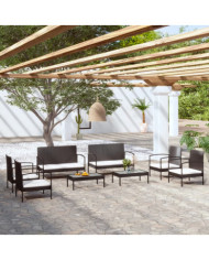 Salon de jardin 8 pcs avec coussins résine tressée noir | Mobilier & Déco