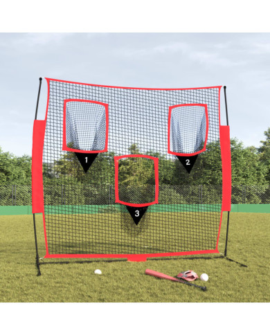 Filet de baseball portable Noir/rouge 183x105x183 cm Polyester | Mobilier & Déco