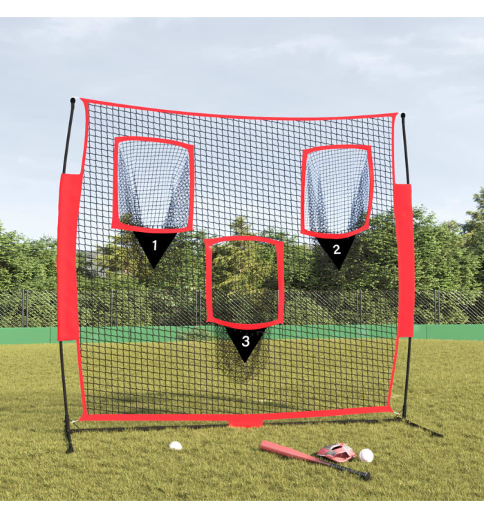 Filet de baseball portable Noir/rouge 183x105x183 cm Polyester | Mobilier & Déco