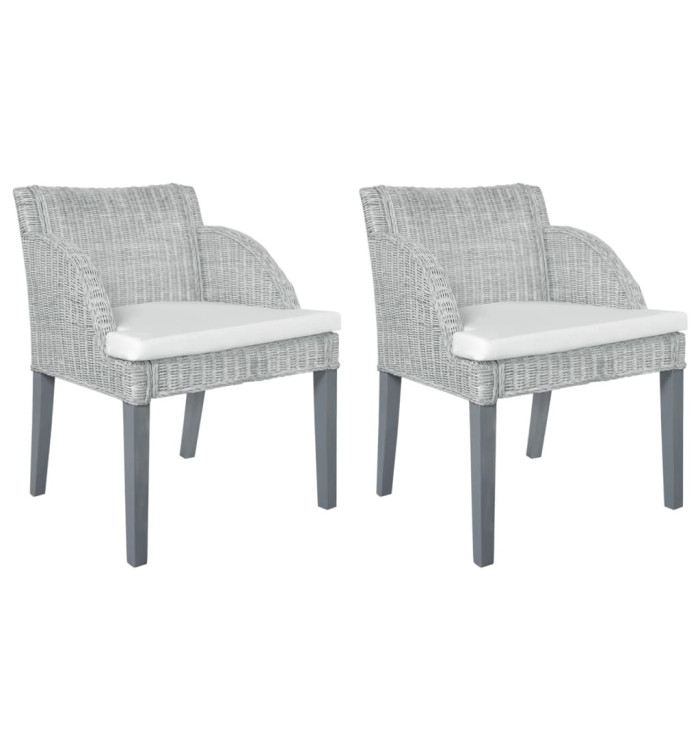 Chaises à manger avec coussins lot de 2 gris rotin naturel | Mobilier & Déco