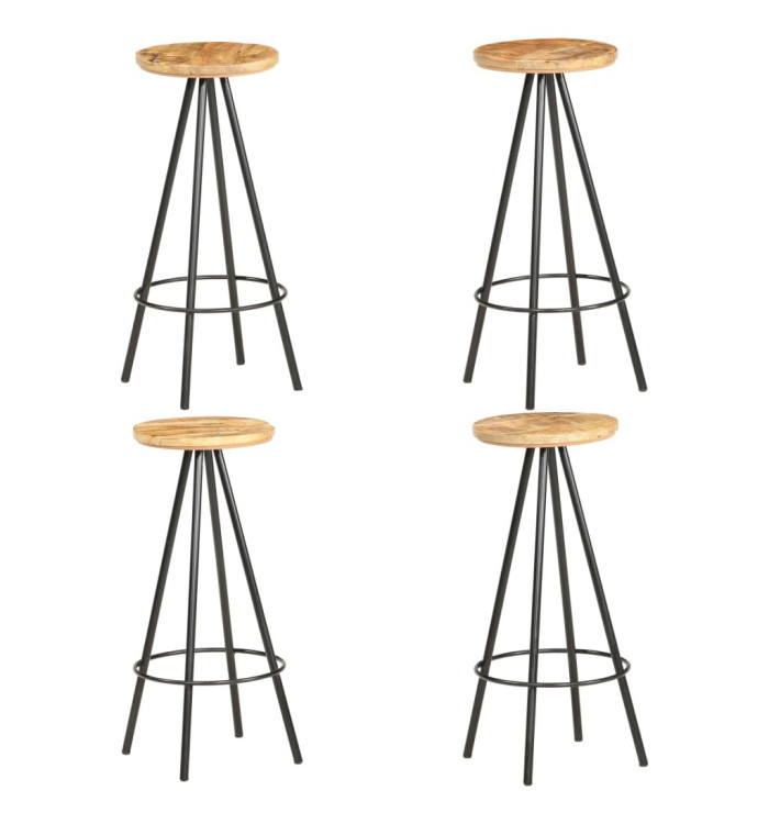 Tabourets de bar lot de 4 bois de manguier brut | Mobilier & Déco