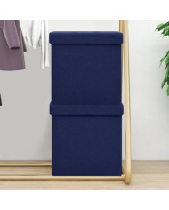 Tabourets de rangement pliables lot de 2 bleu faux lin | Mobilier & Déco