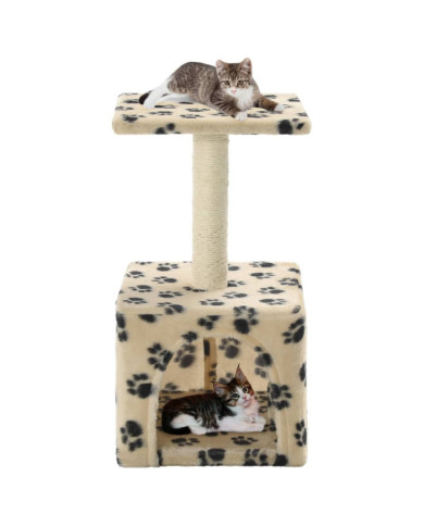 Arbre à chat avec griffoirs en sisal 55 cm Beige Motif de pattes | Mobilier & Déco
