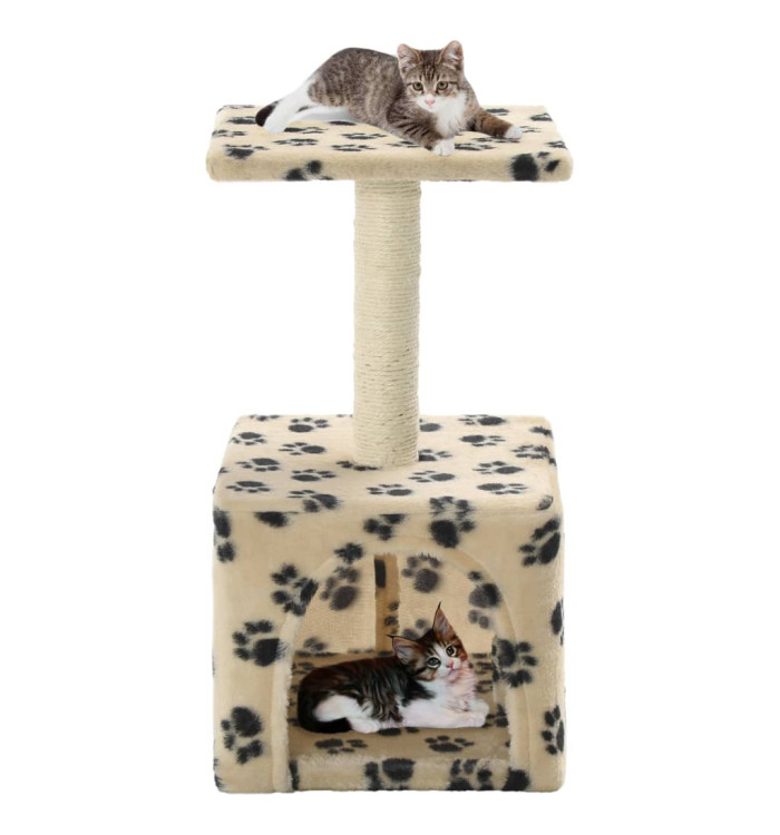 Arbre à chat avec griffoirs en sisal 55 cm Beige Motif de pattes | Mobilier & Déco