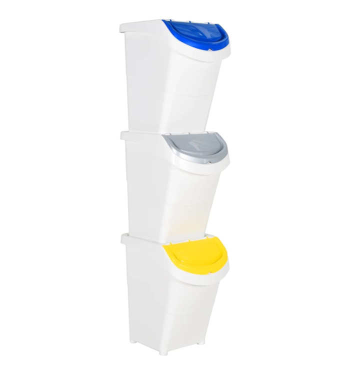 Poubelles empilables avec couvercles 3 pcs blanc PP 120 L | Mobilier & Déco