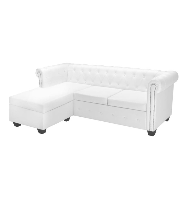 Canapé Chesterfield en forme de L cuir synthétique blanc | Mobilier & Déco