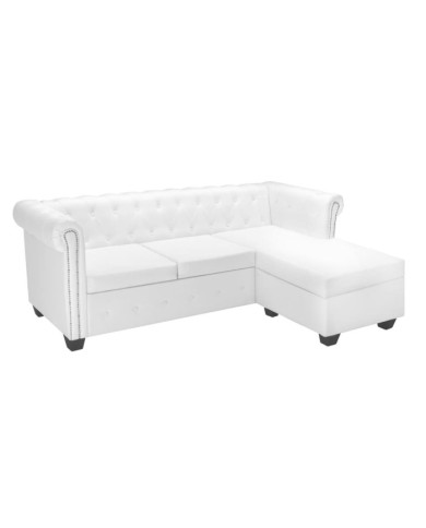 Canapé Chesterfield en forme de L cuir synthétique blanc | Mobilier & Déco