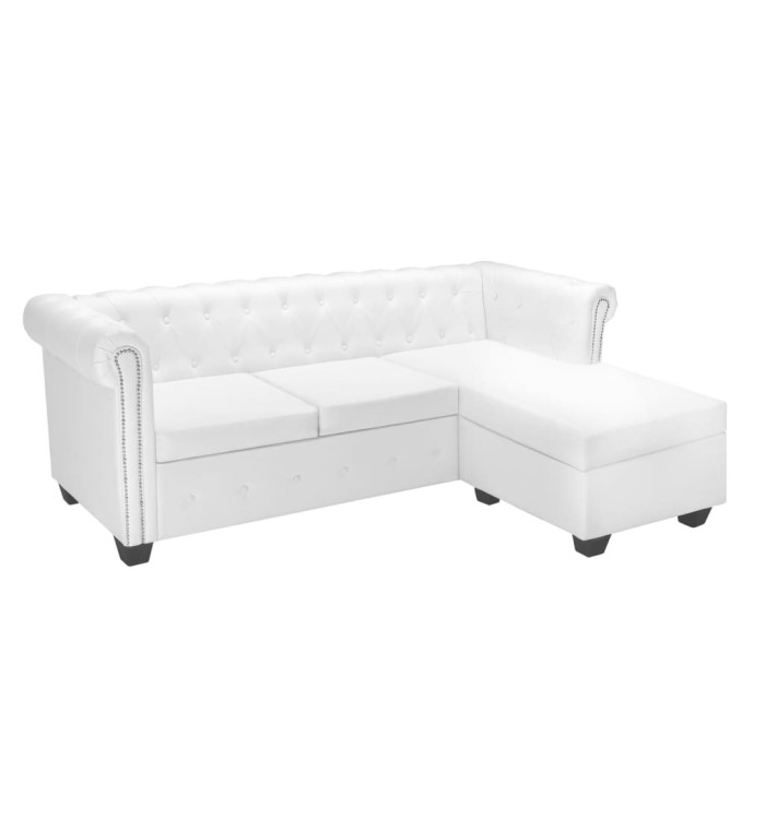 Canapé Chesterfield en forme de L cuir synthétique blanc | Mobilier & Déco