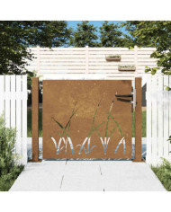 Portail de jardin 105x80 cm acier corten conception d'herbe | Mobilier & Déco