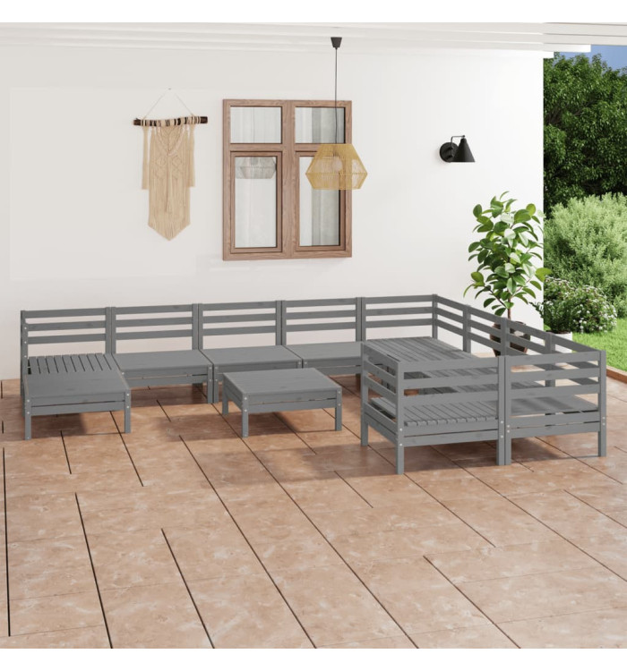Salon de jardin 11 pcs Gris Bois de pin massif | Mobilier & Déco