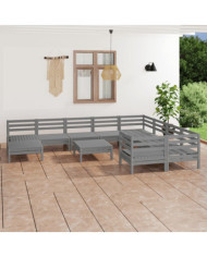 Salon de jardin 11 pcs Gris Bois de pin massif | Mobilier & Déco