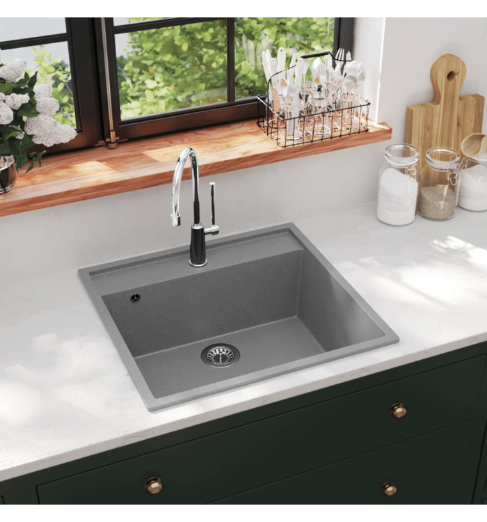 Évier de cuisine avec trou de trop-plein Gris Granit | Mobilier & Déco