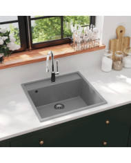 Évier de cuisine avec trou de trop-plein Gris Granit | Mobilier & Déco