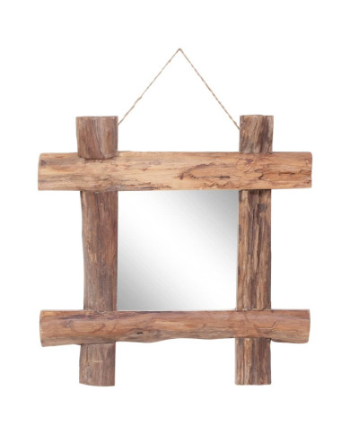 Miroir à bûches Naturel 50x50 cm bois de teck recyclé | Mobilier & Déco