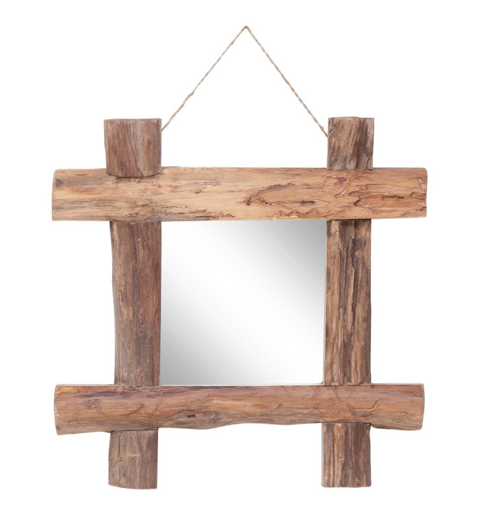 Miroir à bûches Naturel 50x50 cm bois de teck recyclé | Mobilier & Déco