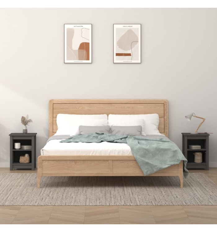 Tables de chevet 2 pcs Gris 40x35x55 cm Bois de pin solide | Mobilier & Déco