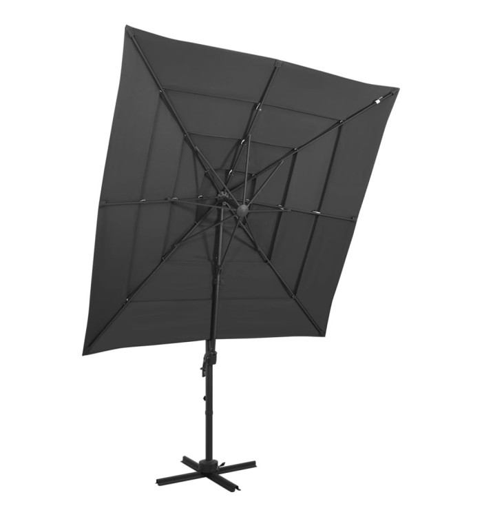 Parasol de jardin à 4 niveaux avec mât en aluminium anthracite | Mobilier & Déco