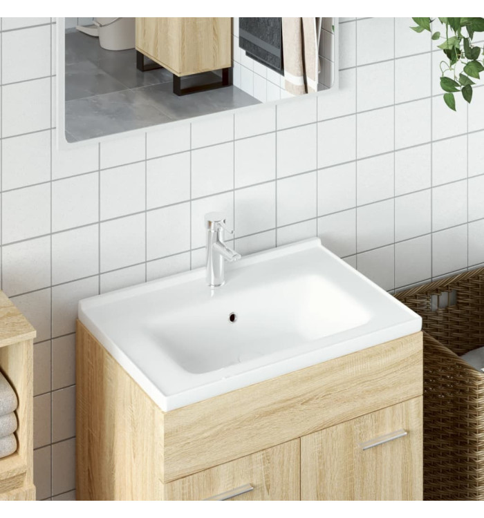 Évier salle de bain blanc 61x48x19,5 cm rectangulaire céramique | Mobilier & Déco