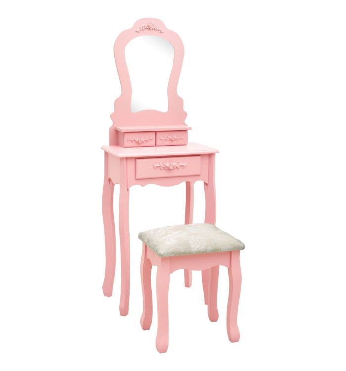 Ensemble de coiffeuse avec tabouret Rose 50x59x136 cm Paulownia | Mobilier & Déco