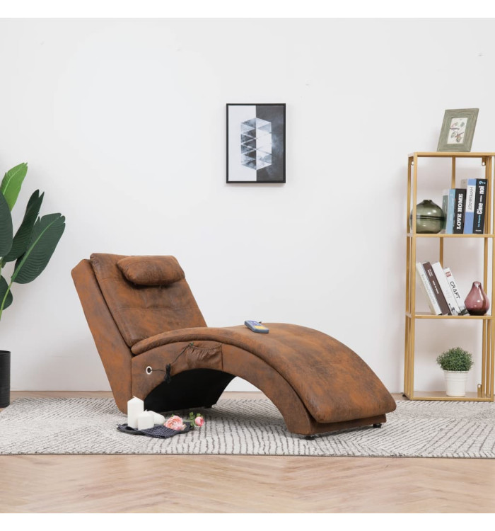 Chaise longue de massage avec oreiller Marron Similicuir daim | Mobilier & Déco