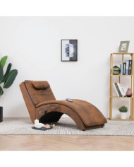 Chaise longue de massage avec oreiller Marron Similicuir daim | Mobilier & Déco