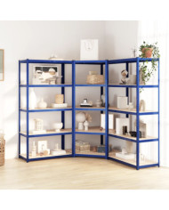 Étagères à 5 niveaux 3 pcs Bleu Acier et bois d'ingénierie | Mobilier & Déco