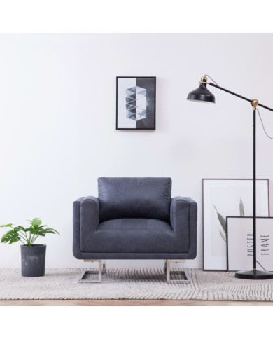 Fauteuil cube Gris Similicuir daim | Mobilier & Déco