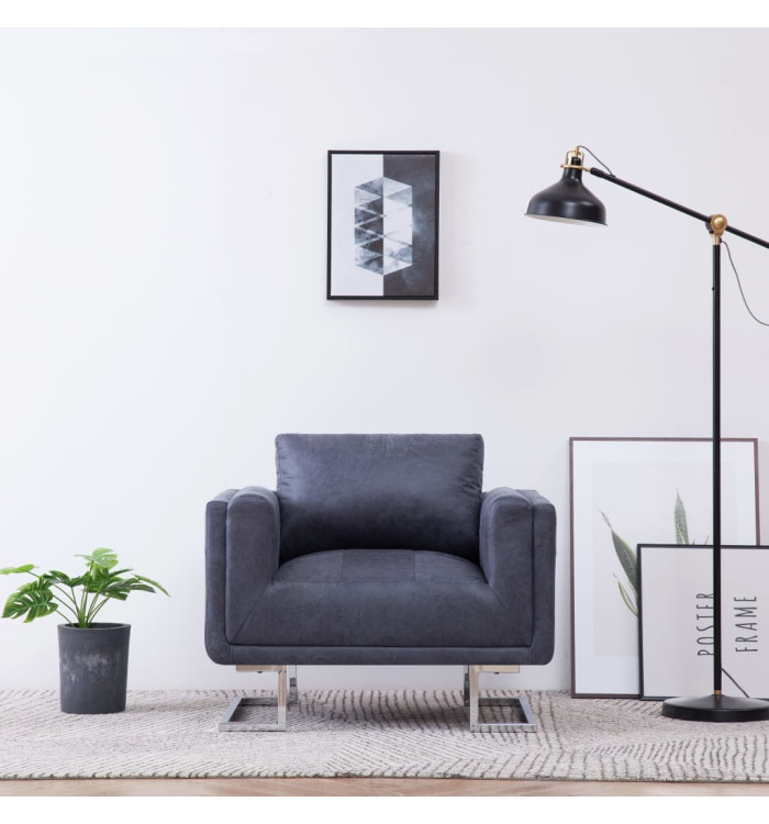 Fauteuil cube Gris Similicuir daim | Mobilier & Déco