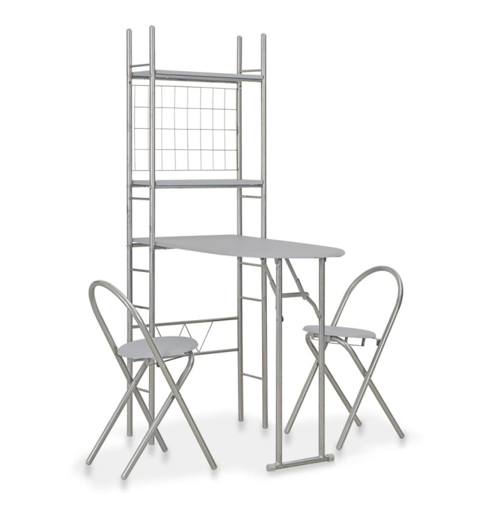 Ensemble à dîner pliant 3 pcs et étagère de rangement MDF acier | Mobilier & Déco