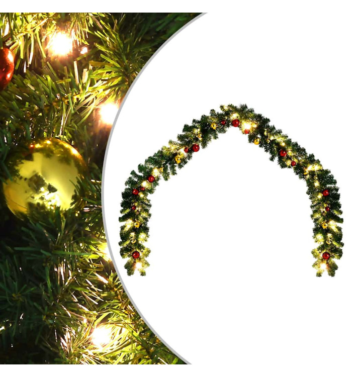 Guirlande de Noël décorée avec boules et lumières LED 5 m | Mobilier & Déco