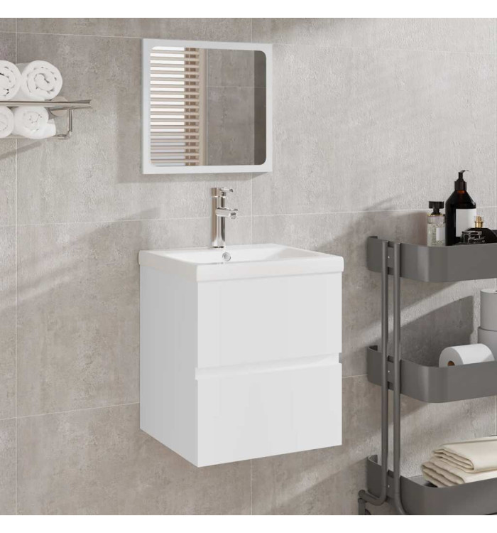 Armoire de salle de bain avec miroir blanc bois d'ingénierie | Mobilier & Déco