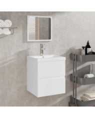 Armoire de salle de bain avec miroir blanc bois d'ingénierie | Mobilier & Déco
